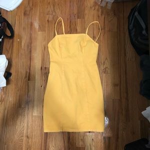 Mink pink yellow denim dress